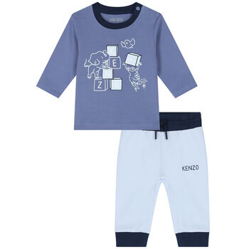 Baby Boys Blue Logo & Animals Trousers Set